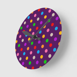 Horloge Ronde Arc-en-ciel Coloré Points noirs Violet