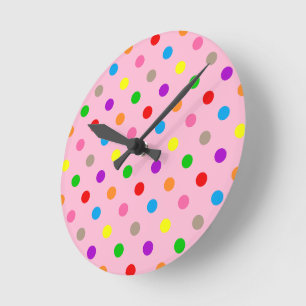 Horloge Ronde Arc-en-ciel Coloré Points Pink