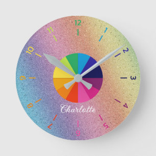 Horloge Ronde Arc-en-ciel Iridescente Pink Enfants