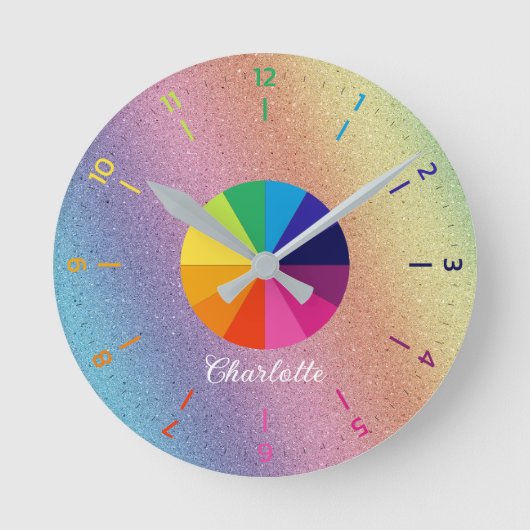 Horloge Ronde Arc-en-ciel Iridescente Pink Enfants (Recto)