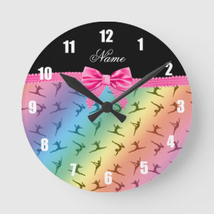 Horloge Ronde Arc nommé personnalisé de rose de gymnastique