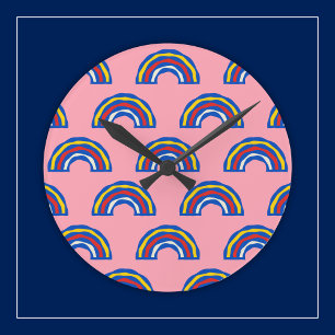 Horloge Ronde Arcs-en-ciel de couleurs primaires des années 80 r