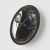 Horloge Ronde Ardemment noir encadré, Marbre blanc, graphique (Angle)