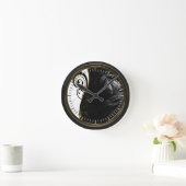 Horloge Ronde Ardemment noir encadré, Marbre blanc, graphique (Maison)