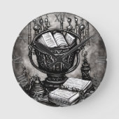 Horloge Ronde Argent Steampunk Cauldron Spellbooks et Potions (Recto)
