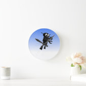 Horloge Ronde Arrière - plan Black Flying Robot Blue Sky (Maison)