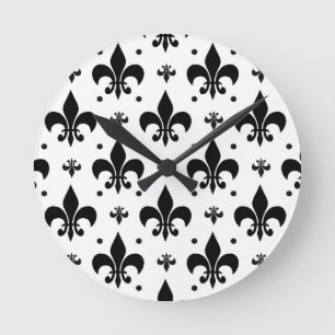 Horloge Ronde Arrière - plan blanc Fleur-de-lis Motif design