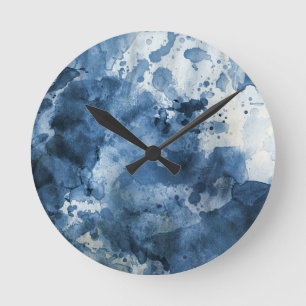 Horloge Ronde Arrière - plan bleu abstrait d'aquarelle