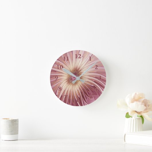 Horloge Ronde Art Abstrait Fractal Fleur & Tons de Bourgogne (Maison)