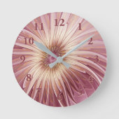 Horloge Ronde Art Abstrait Fractal Fleur & Tons de Bourgogne (Recto)