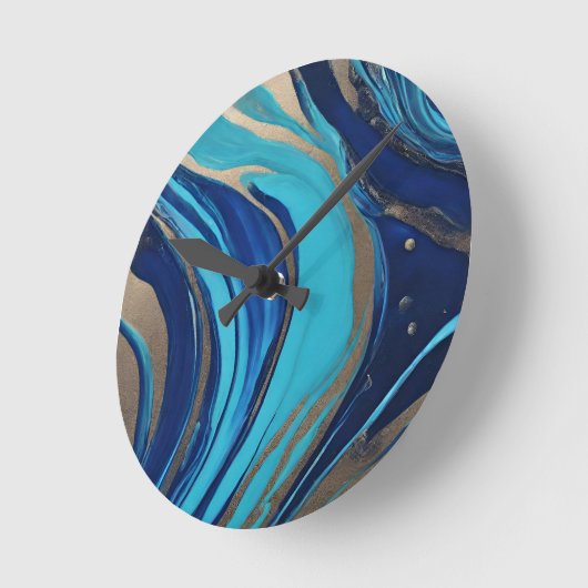 Horloge Ronde Art-Bleu Abstrait moderne et or- (Angle)