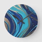 Horloge Ronde Art-Bleu Abstrait moderne et or- (Recto)