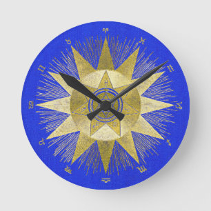 Horloge Ronde Art d'astrologie de la gerbe de soleil dorée mysti