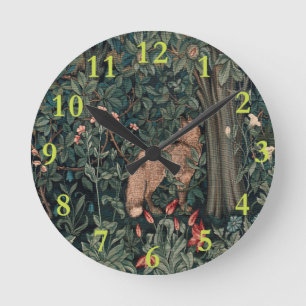 Horloge Ronde Art de faune de renard de verdure de William Morri