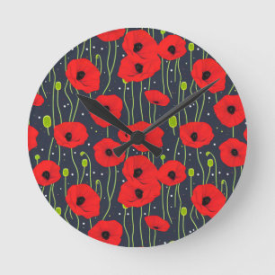 Horloge Ronde Art de motif de coquelicots rouges modernes et vib