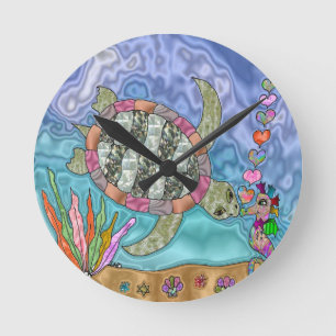 Horloge Ronde Art de tortue de mer psychédélique hippocampe
