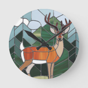Horloge Ronde Art de verre coloré, style de cerf en verre coloré