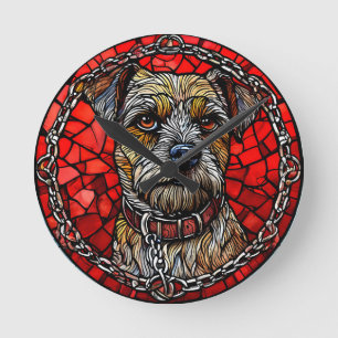 Horloge Ronde Art de vitrail de chien