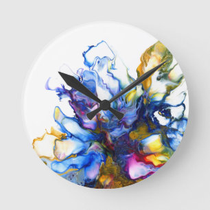 Horloge Ronde Art fluide abstrait bleu agate