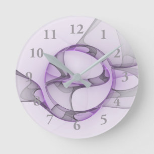 Horloge Ronde Art fractal abstrait moderne lavande gris