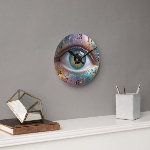 Horloge Ronde Art Fractal Blue Eyeball,