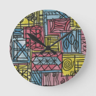 Horloge Ronde Art géométrique aquarelle moderne excentrique