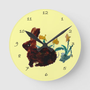 Horloge Ronde Art jonquille du lapin de printemps