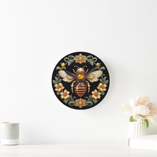 Horloge Ronde Art Nouveau Bee on Black (Maison)