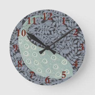 Horloge Ronde Art Nouveau Paon Oiseau Classique