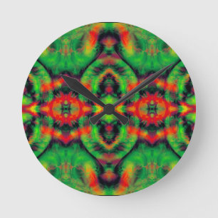 Horloge Ronde art numérique rouge jaune vert Abstrait Motif