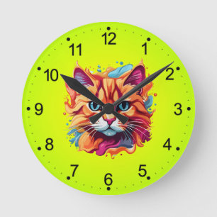 Horloge Ronde Art numérique Visage Cute Cat Design-87002