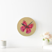 Horloge Ronde Art papillon vintage rose (Maison)