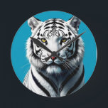 Horloge Ronde Art Pop Tigre Blanc - Fer & Chat Sauvage Coloré<br><div class="desc">Libérez l'élégance sauvage du tigre blanc dans ce design pop art audacieux ! Avec des contrastes saisissants,  des couleurs vibrantes et un style graphique,  cette illustration transforme l’un des animaux les plus majestueux de la nature en icône d’art moderne.</div>