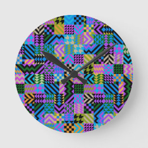 Horloge Ronde Art populaire tribal - Bleu