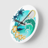 HORLOGE RONDE ART TROPICAL HAWAÏEN DE SURF (Angle)