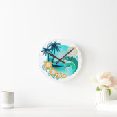 HORLOGE RONDE ART TROPICAL HAWAÏEN DE SURF (Maison)