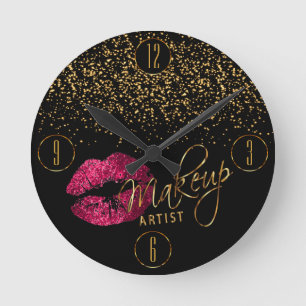 Horloge Ronde Artiste maquillage Lèvres roses chaudes et Confett