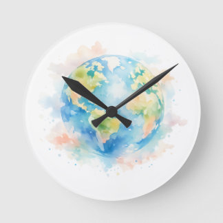 Horloge Ronde Artistic Watercolor Globe Wall Clock
