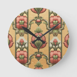 Horloge Ronde Arts & Crafts Craftsman et Mission frise florale