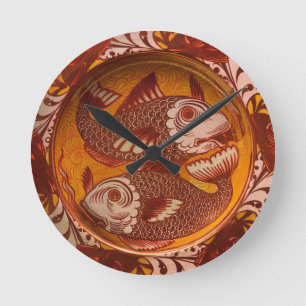 Horloge Ronde Arts et artisanat de style William Morris Poisson