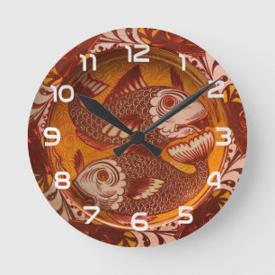 Horloge Ronde Arts et Artisanat de style William Morris Poisson 
