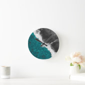 Horloge Ronde Artsy moderne Turquoise Bleu noir Plage Waves (Maison)