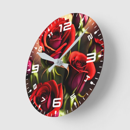 Horloge Ronde Artwork numérique Fleurs de rose rouge-58567 (Angle)