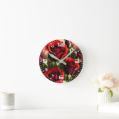 Horloge Ronde Artwork numérique Fleurs de rose rouge-58567 (Maison)