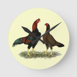 Horloge Ronde Aseel Black Red Chickens