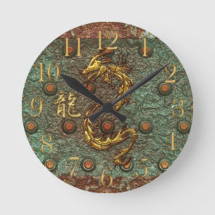 Horloge Ronde Asiatique Golden Dragon Rusty Metal Imaginaire Hor