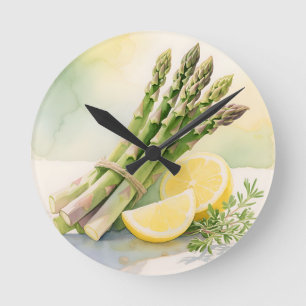 Horloge Ronde Asparagus Aquarelle au Citron