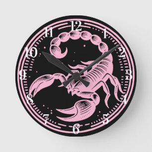 Horloge Ronde Astrologie Signe Zodiaque Scorpion Rose