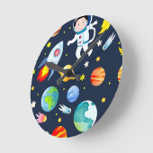 Horloge Ronde Astronaut in Space Planets and Rockets Pattern (Angle)