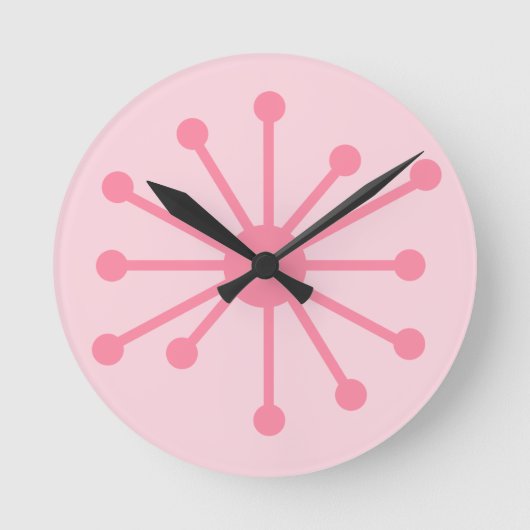 Horloge Ronde Atom rétro de l'âge atomique simple en rose (Recto)